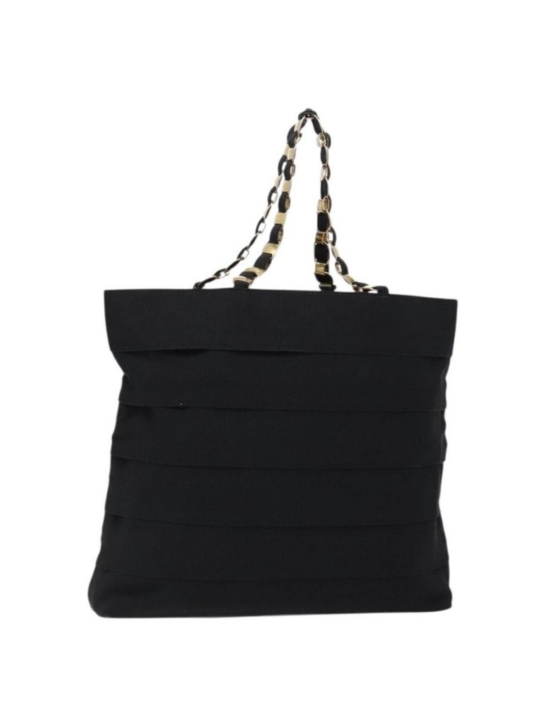 Authentic Salvatore Ferragamo Vala Chain Shoulder Bag Canvas Black Gold